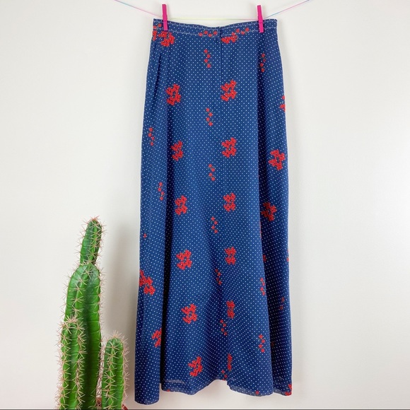 VTG 70s Country Set Polka Dotted Floral Maxi Skirt - Picture 10 of 16